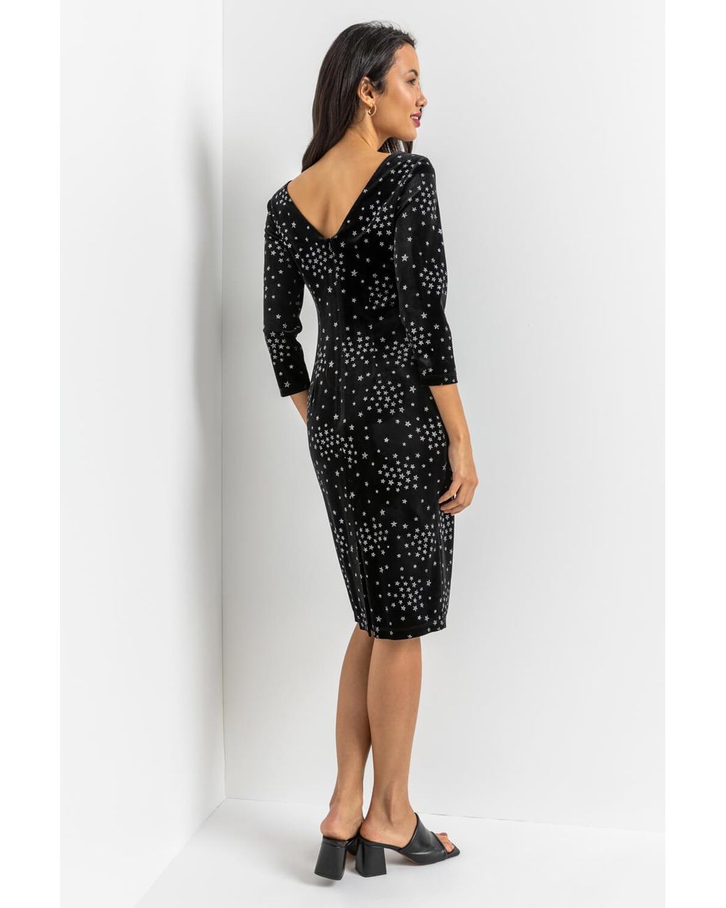 Roman Black Glitter Star Print Velvet Shift Dress