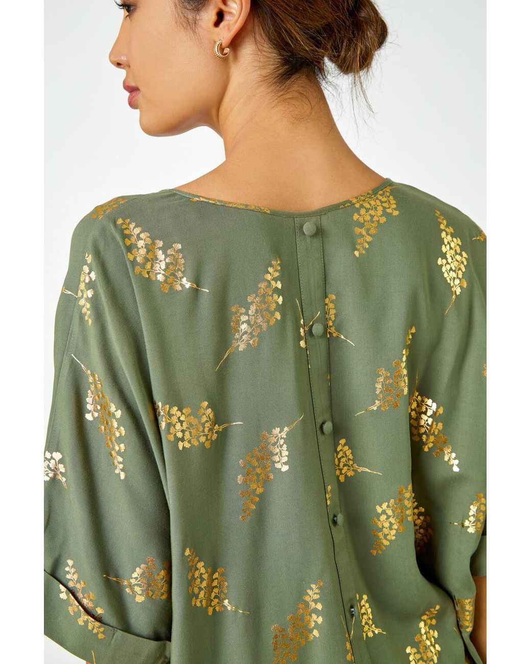 Roman Green Metallic Leaf Print Oversized T-Shirt