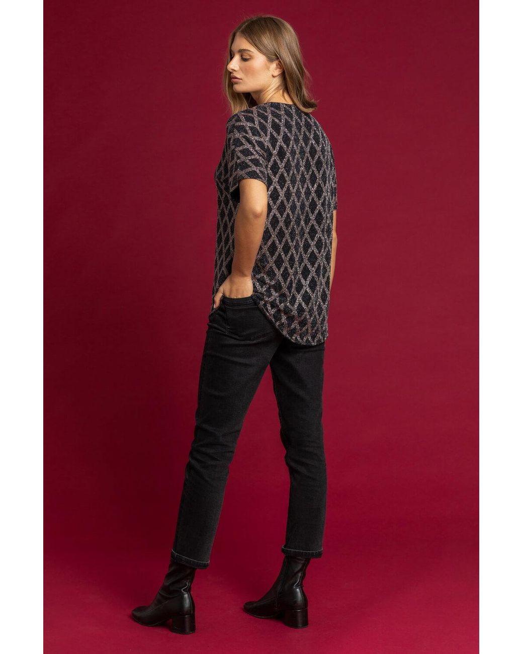 Roman Multicolor Glitter Check Print Zip Top
