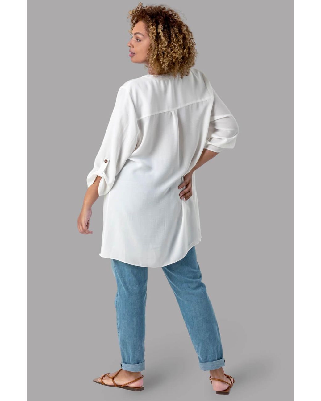 Roman Curve White Button Detail Tunic Top