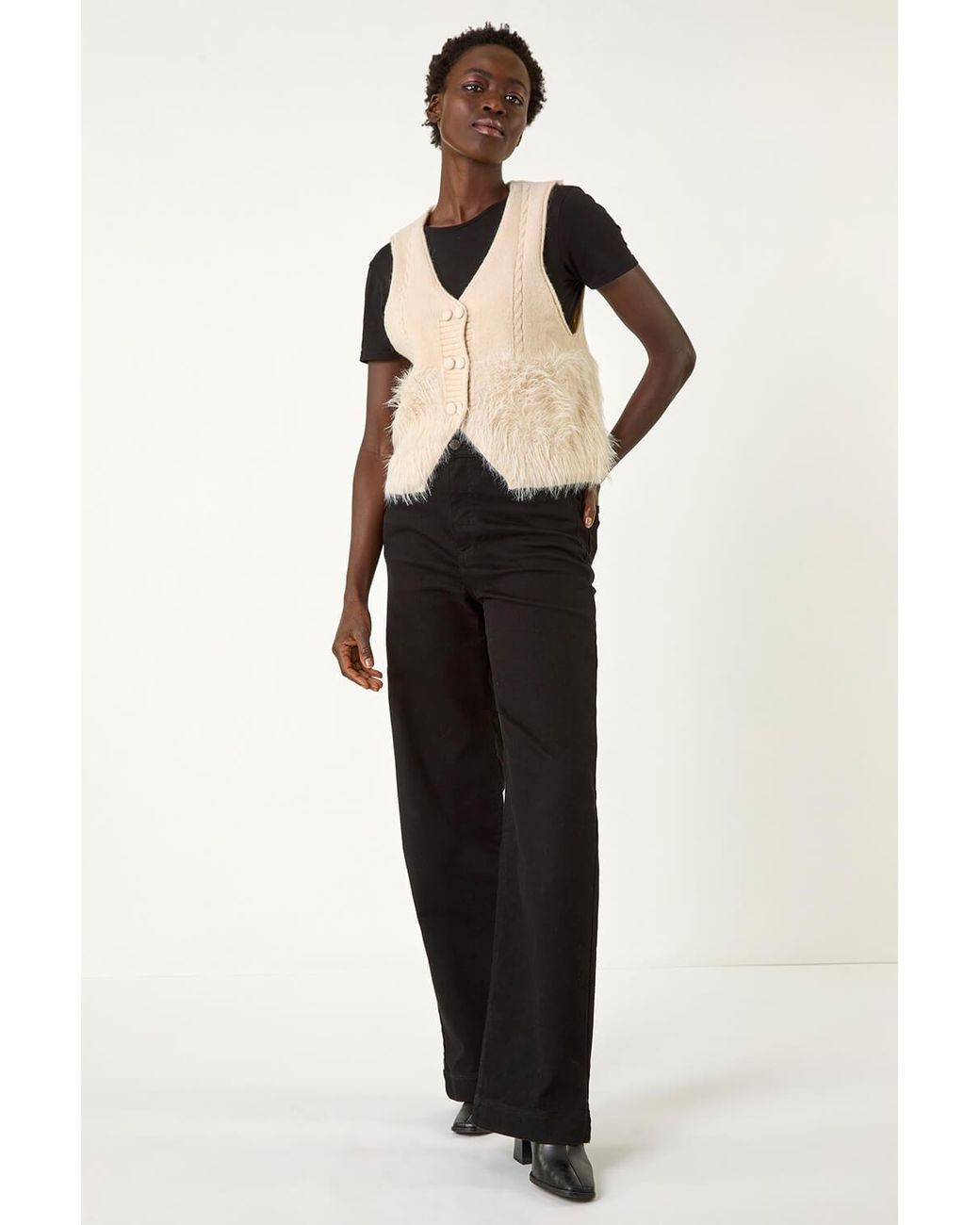 Roman Black Tassel Faux Fur Gilet