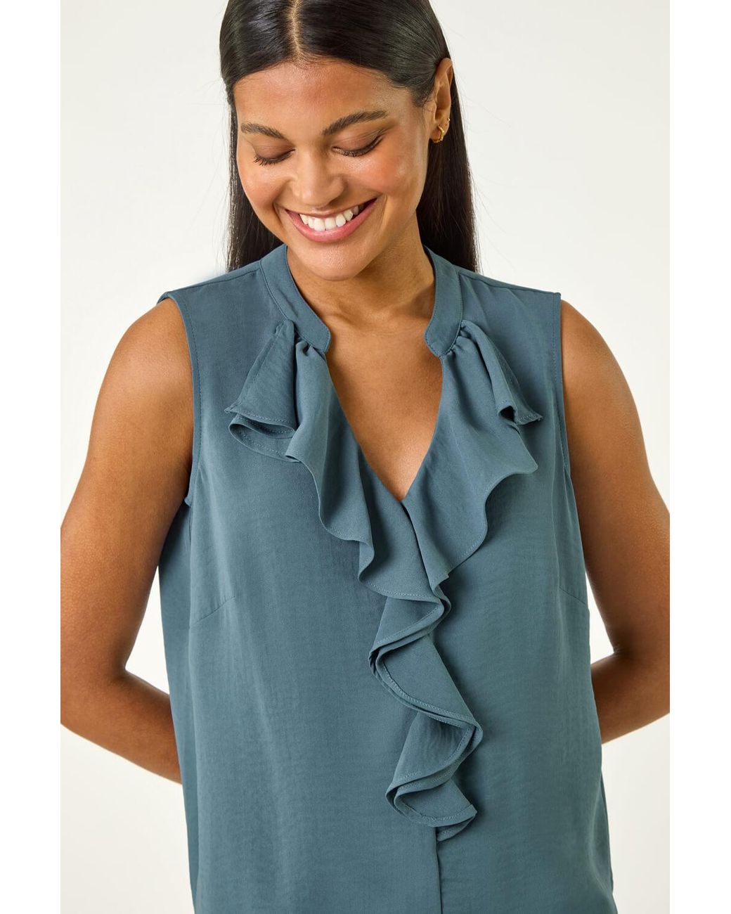 Roman Blue Ruffle V-Neck Vest Top