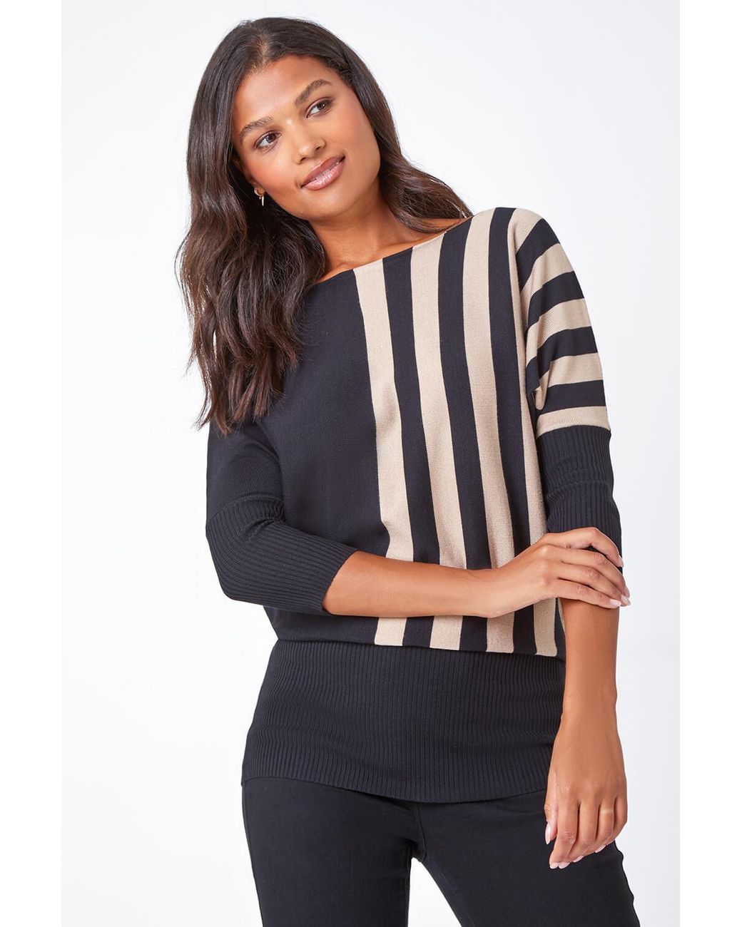 Lilly-and-Hope Black Contrast Stripe Print Knit Jumper
