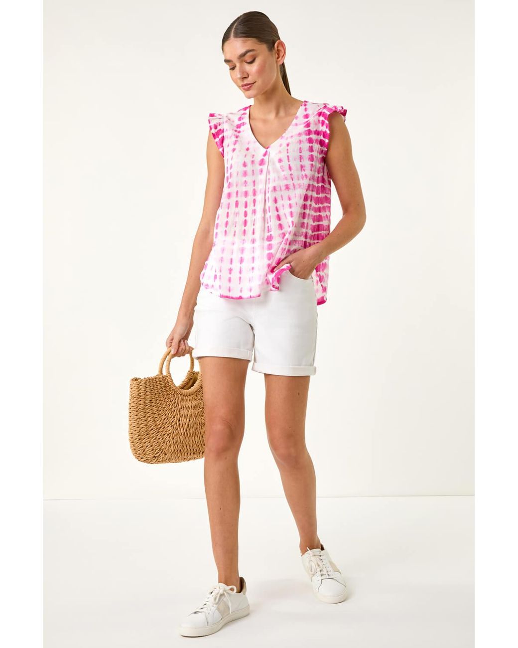 Roman Pink Pleated Tie Dye Frill Top