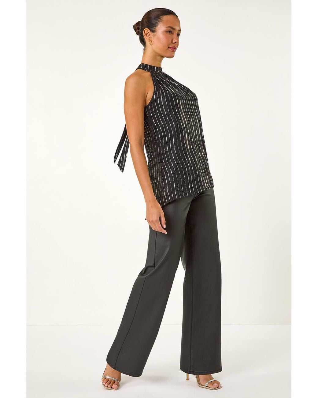 Roman Metallic Print Halterneck Top