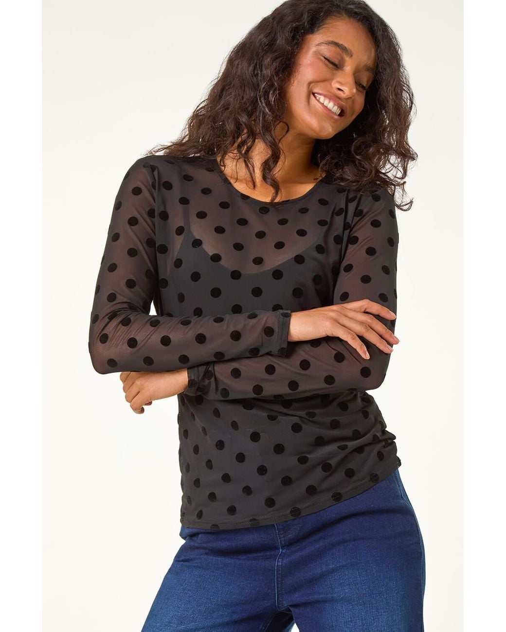 D.u.s.k Black Spot Detail Mesh Top