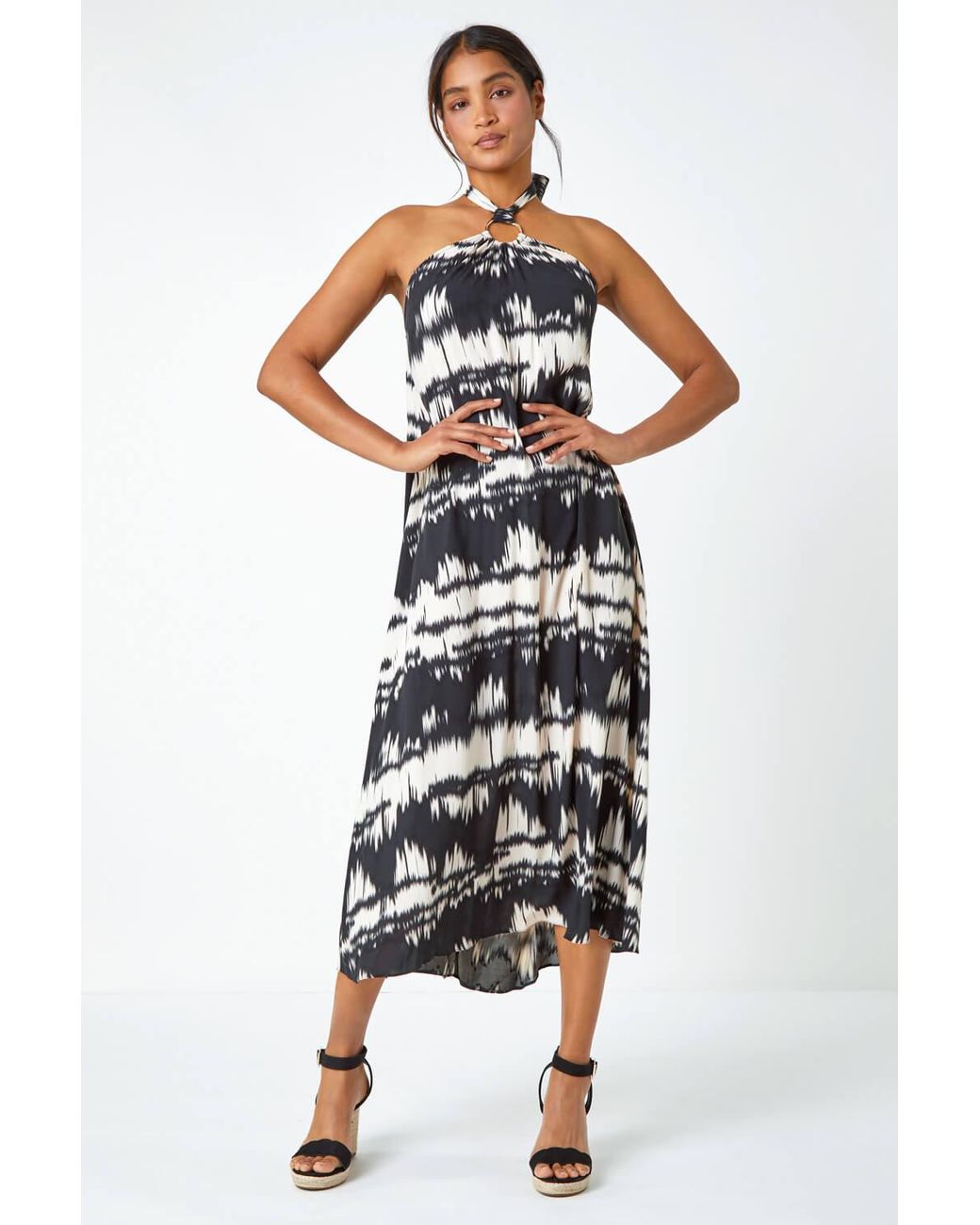 Roman White Ring Detail Halter Neck Dress