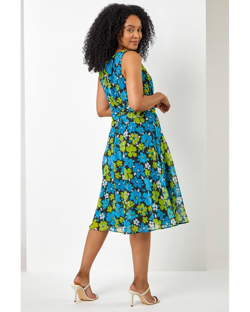 Roman Petite Blue Floral Buckle Detail Chiffon Dress