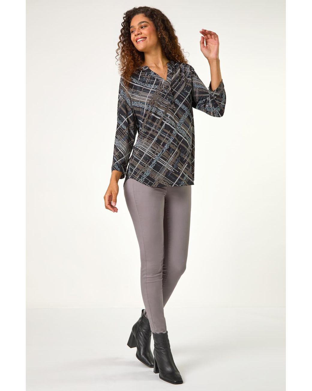 Roman Brown Abstract Linear Print Shirt