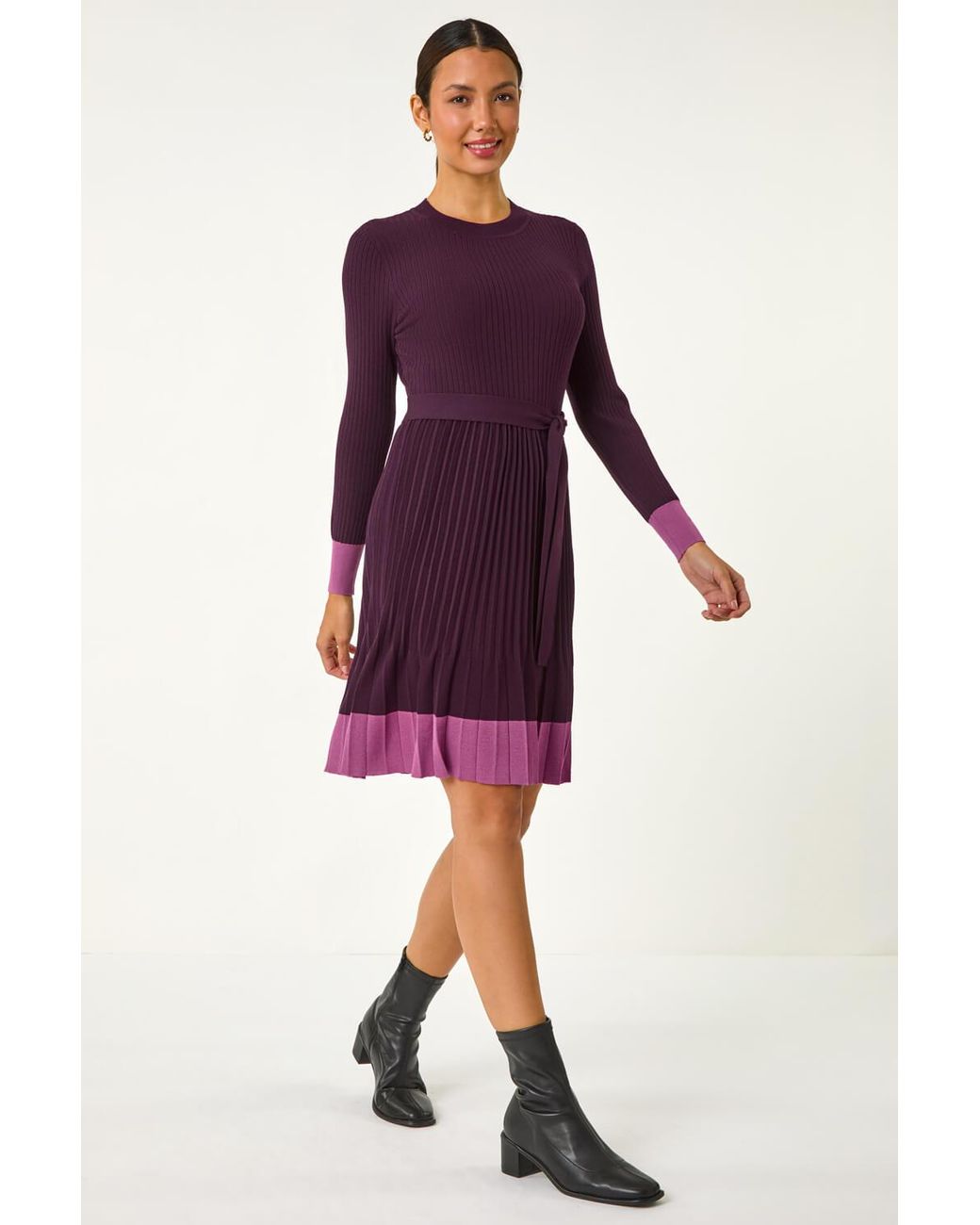 Roman Contrast Border Knitted Stretch Dress in Purple | Lyst UK