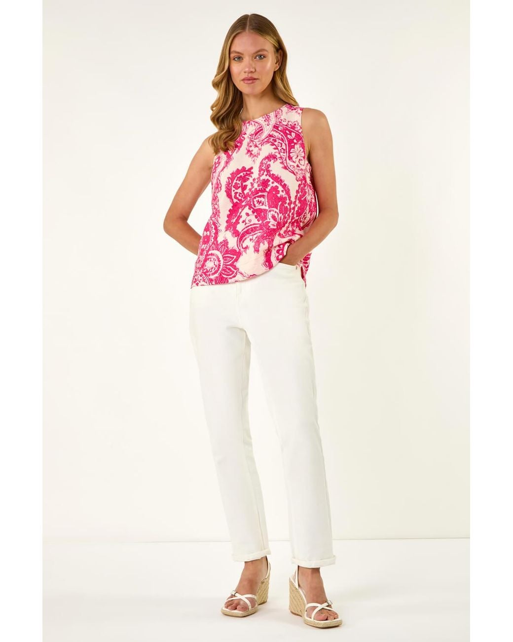 Roman Pink Paisley Print Shell Top