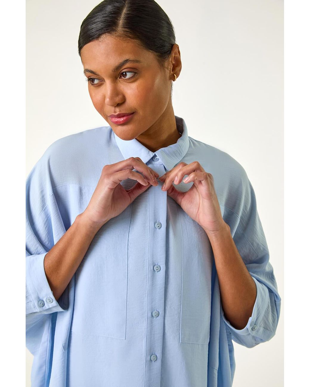 Roman Blue Boxy Relaxed Button Blouse
