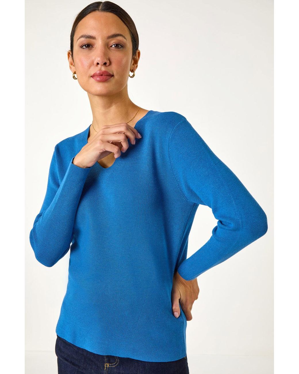 Roman Blue Soft Knit V-Neck Jumper