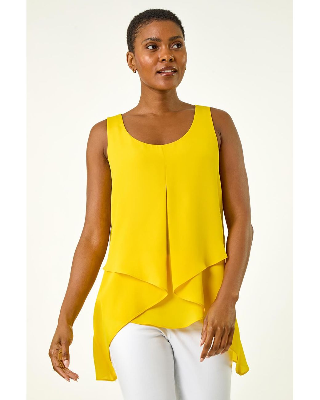 Roman Yellow Asymmetric Sleeveless Vest Top