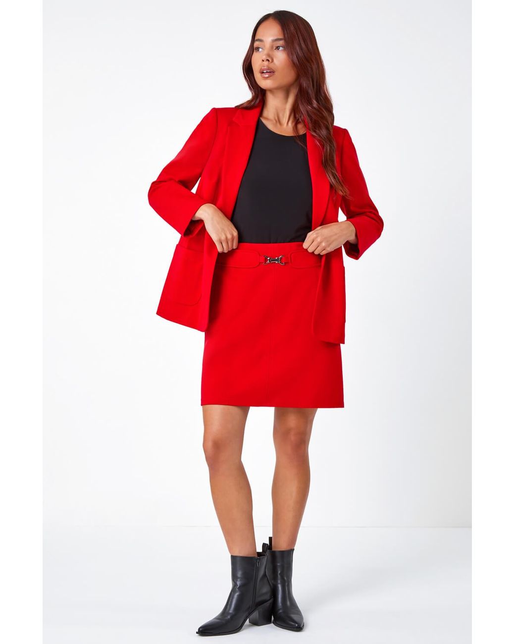 Roman Petite Red Toggle Pocket Detail Stretch Skirt