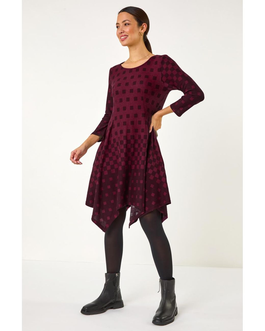 Roman Red Geometric Hanky Hem Dress