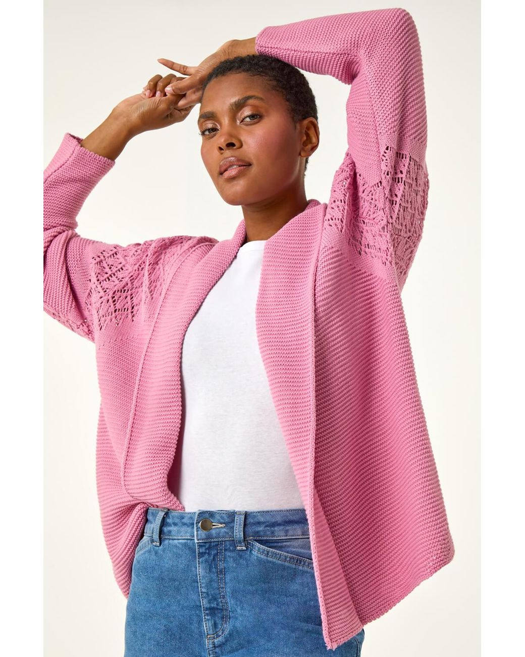 Roman Pink Pointelle Edge-to-Edge Cardigan