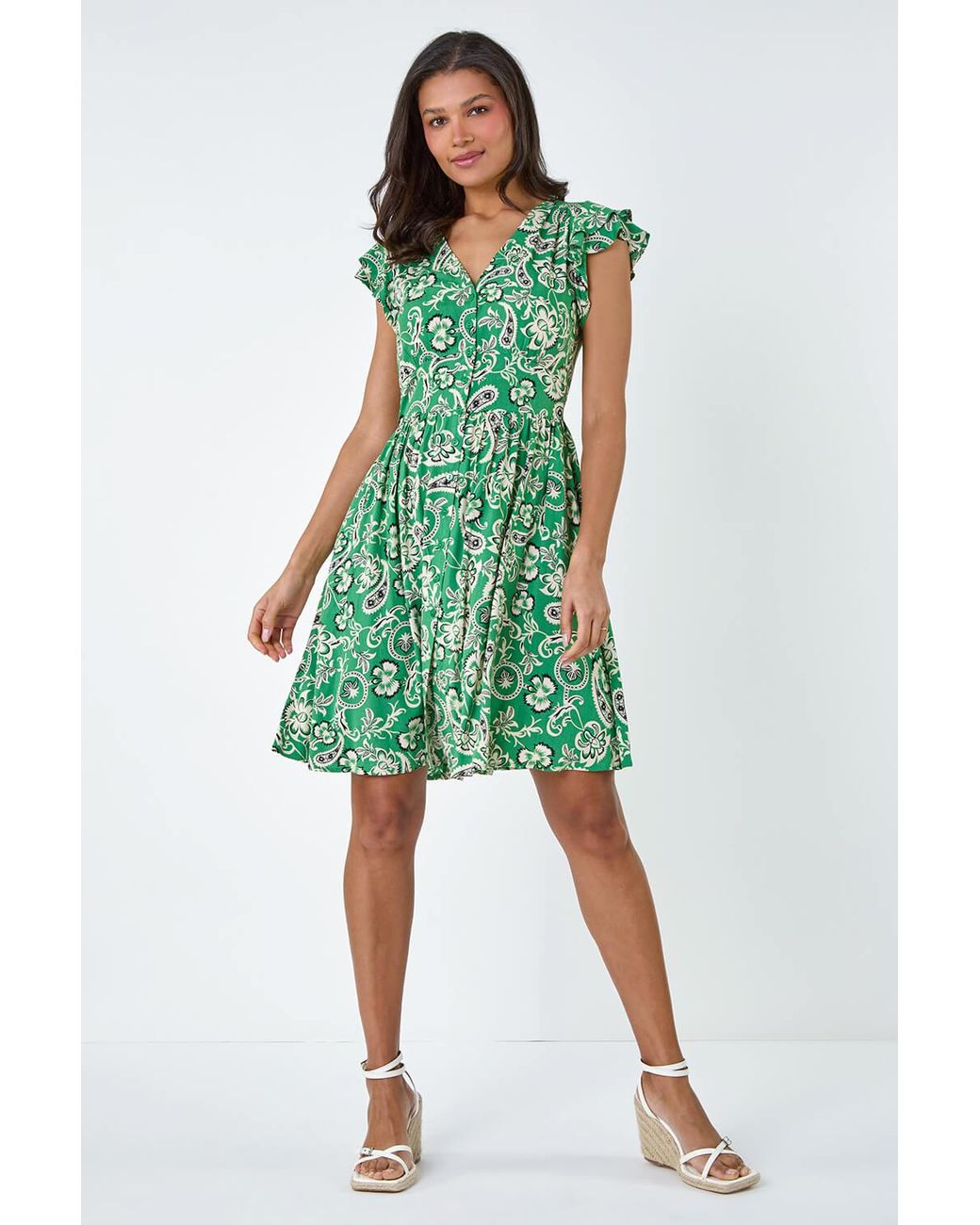 Lilly-and-Hope Green Paisley Floral Print Frill Dress