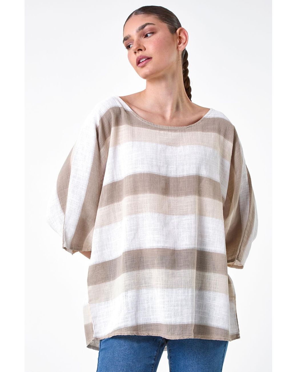 Roman Blue Stripe Print Cotton Tunic Top