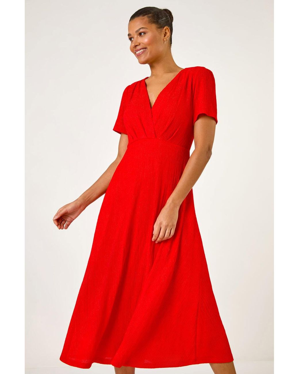 Roman Textured Wrap Bodice Midi Dress