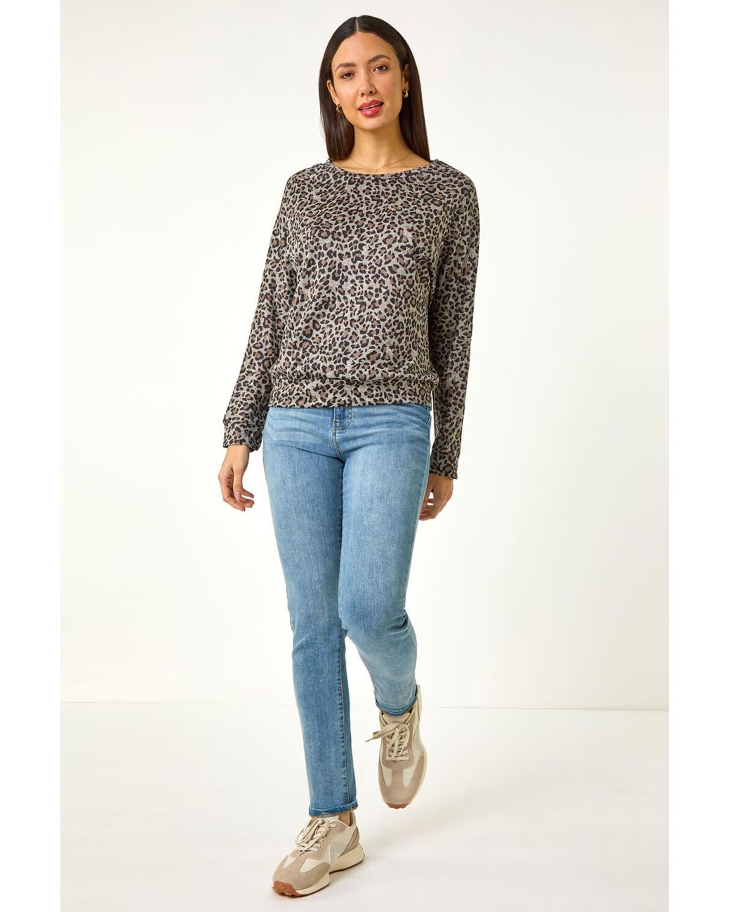 Roman Black Animal Print Banded Hem Top