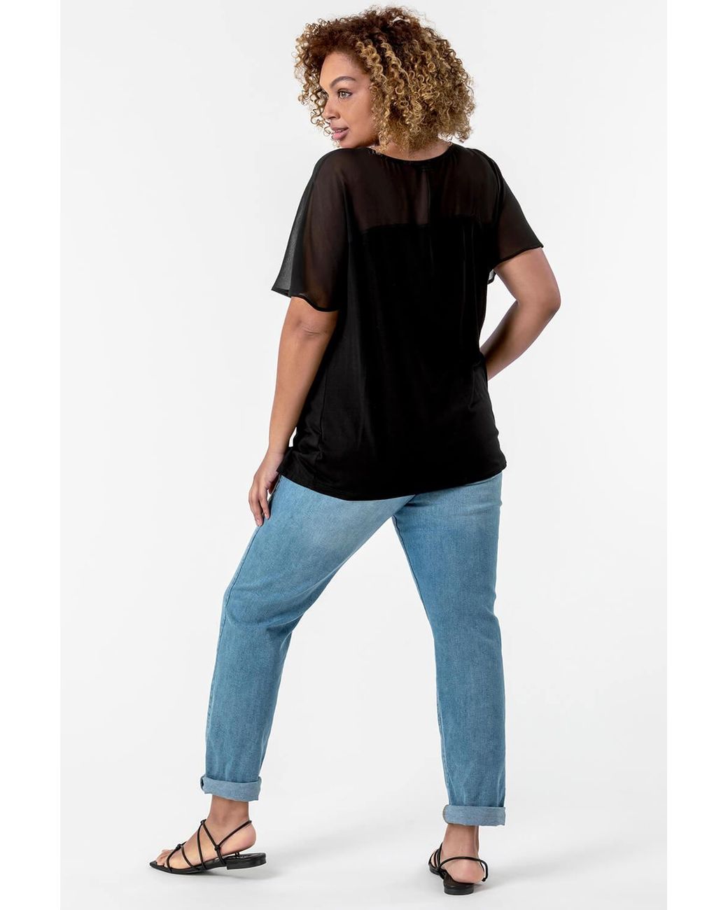 Roman Curve Black Mesh Yoke Jersey Top