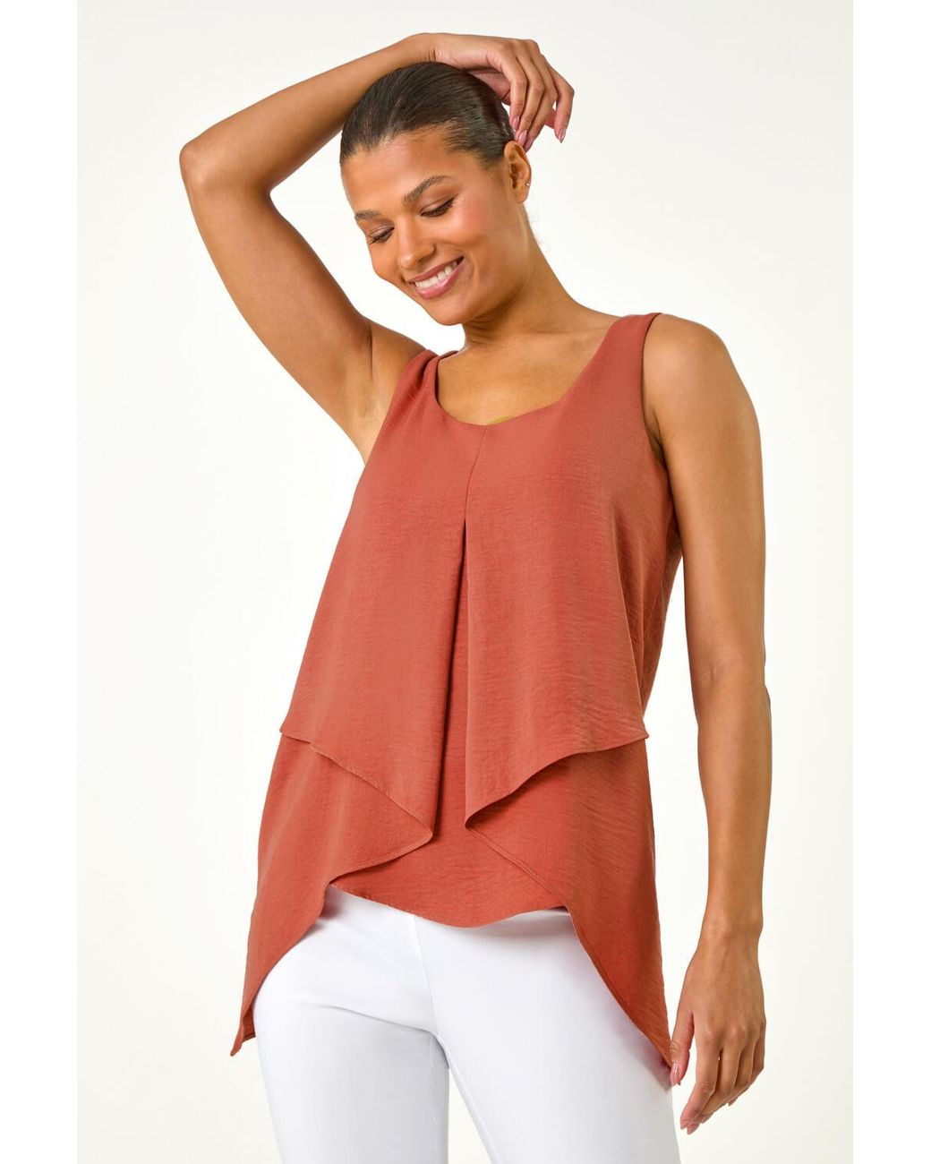 Roman Red Asymmetric Sleeveless Vest Top