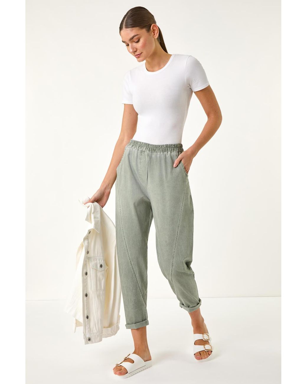 Roman Green Seam Detail Cropped Stretch Trouser