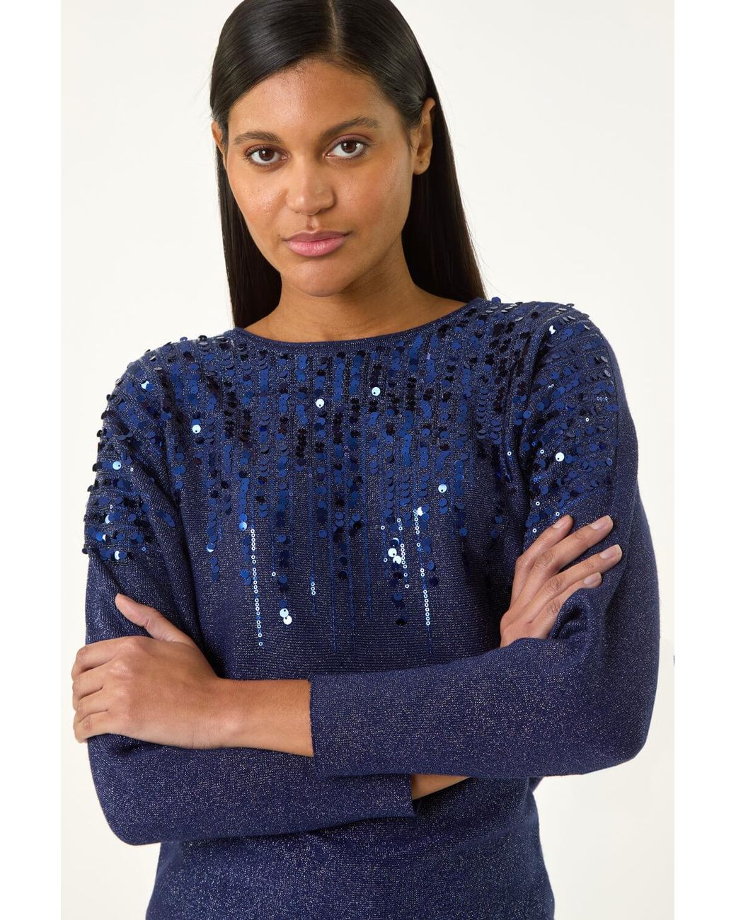 Roman Blue Sequin Drop Knit Jumper