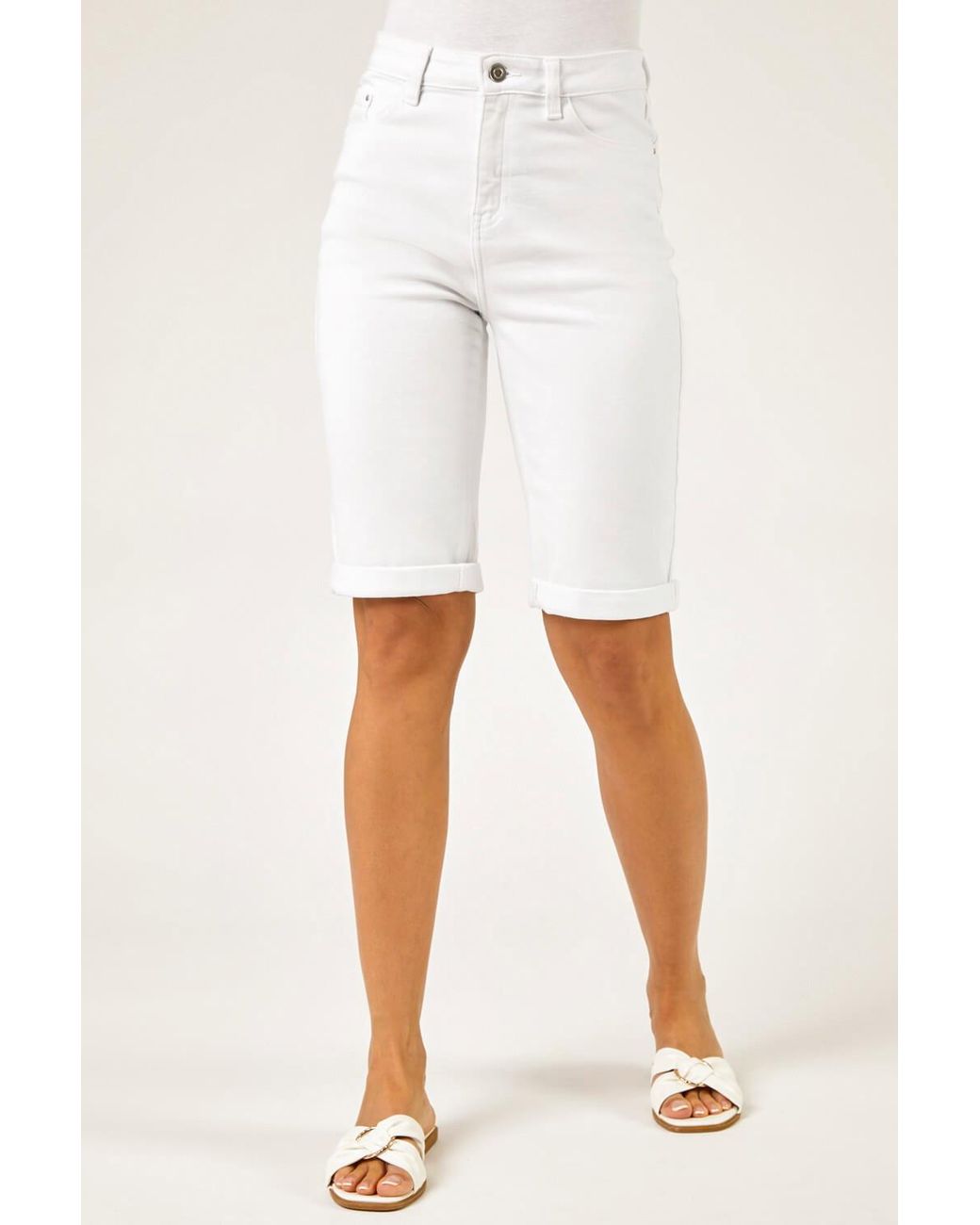Roman White Essential Stretch Knee Length Shorts