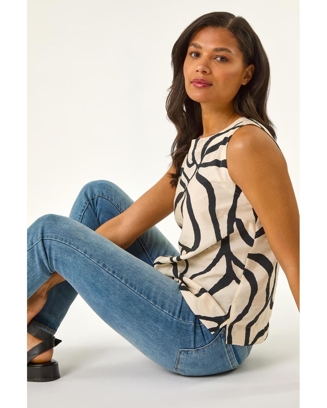 Roman Blue Mono Abstract Print Shell Top