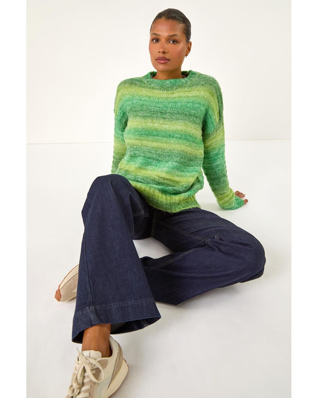 Roman Green Spacedye Stripe Crew Neck Jumper