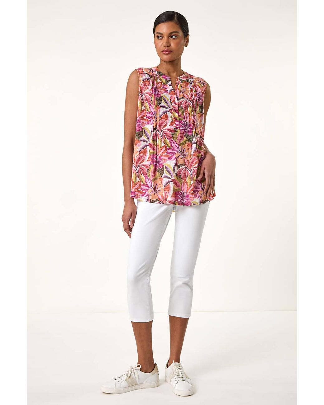 Roman Red Floral Burnout Pintuck Shirt