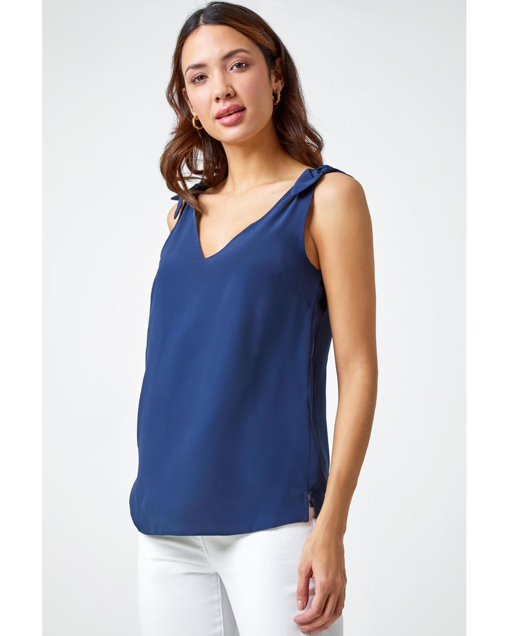 Roman Blue Tie Detail Strap V-Neck Cami Top