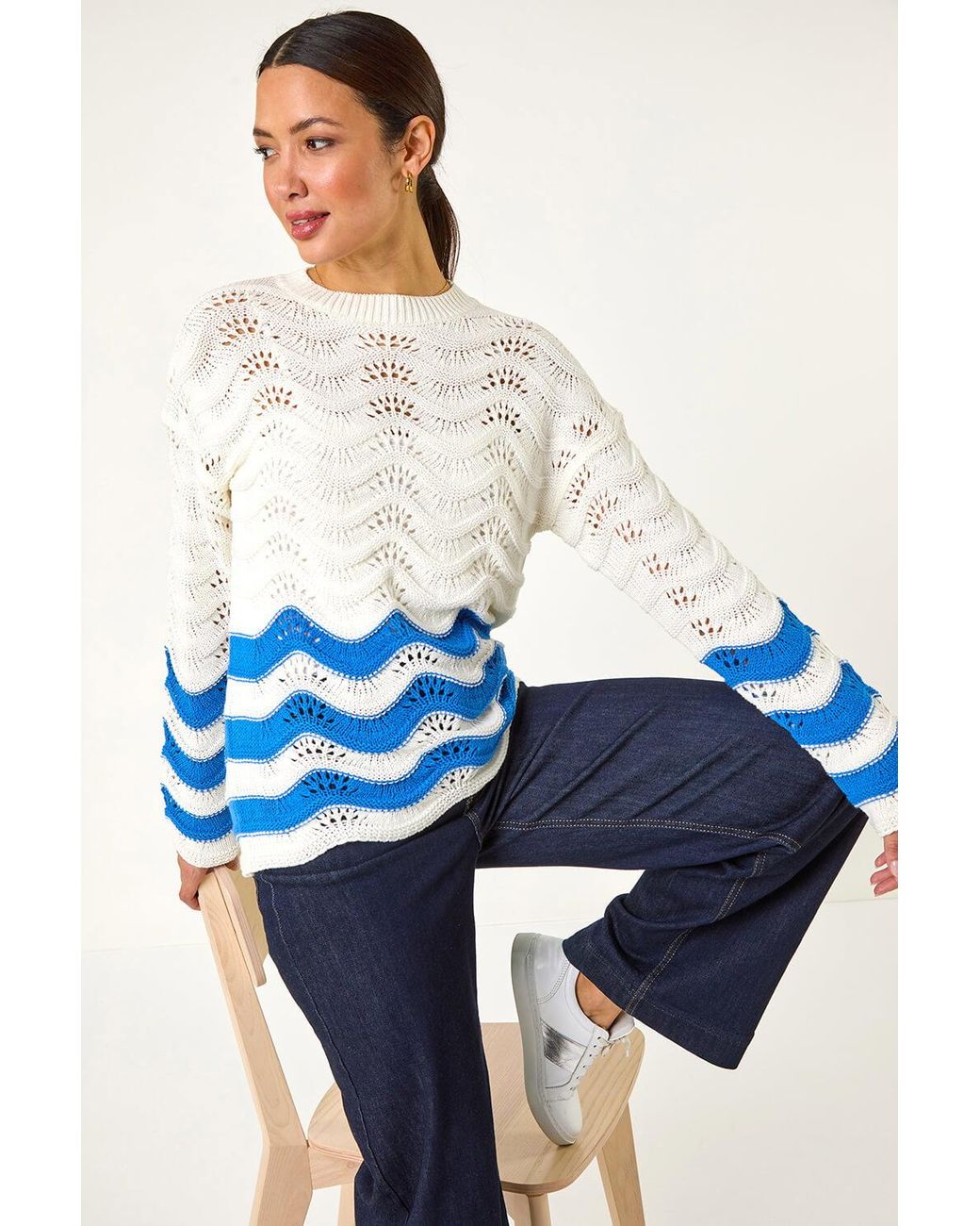 Roman Blue Chevy Pointelle Knit Jumper
