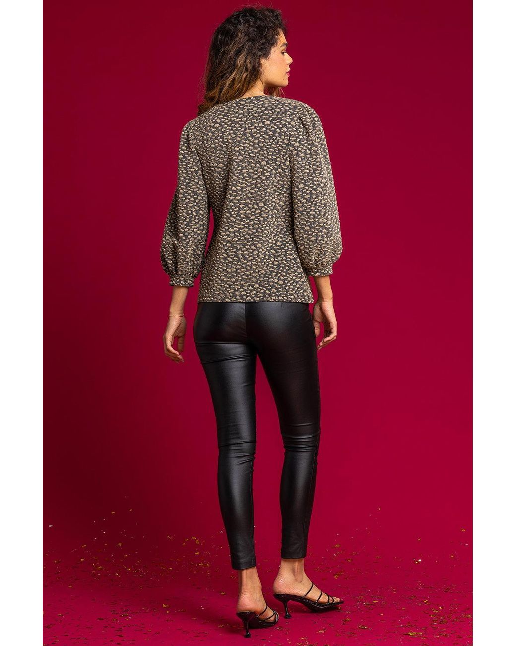 Roman Metallic Shimmer Animal Jacquard Print Top