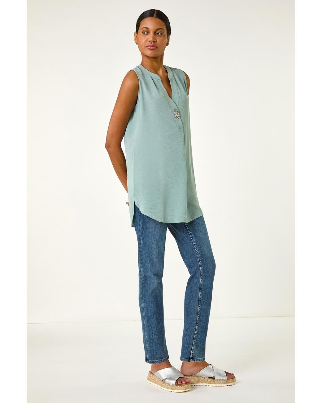 Roman Multicolor Longline Buttoned Vest Top