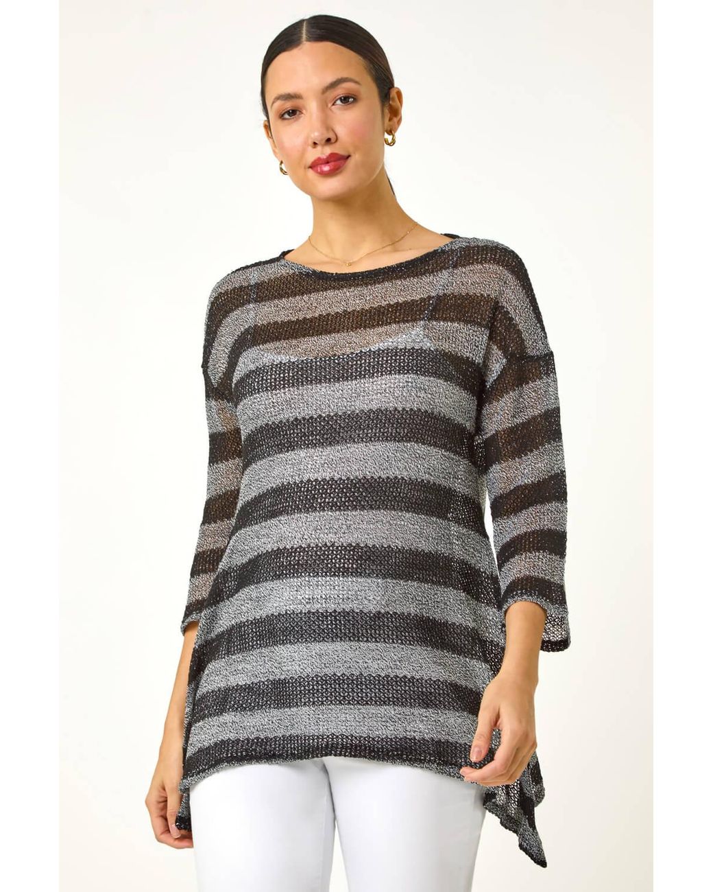 Roman Black Metallic Stripe Knit Top