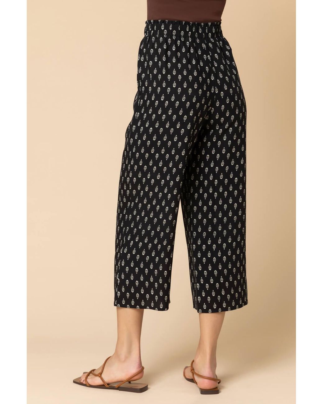 Roman Black Paisley Print Cropped Culotte Trousers