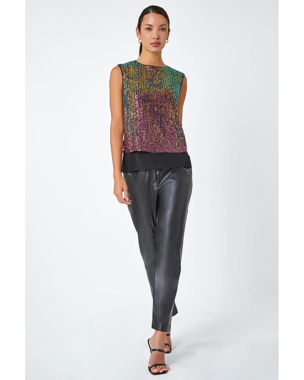Roman Pink Ombre Sequin Overlay Stretch Top