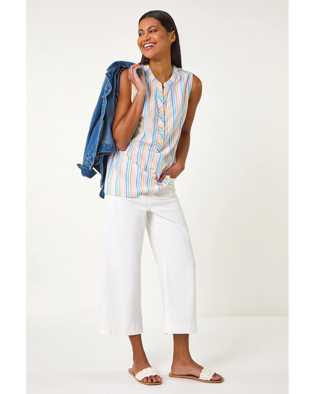 Roman Blue Stripe V-Neck Vest Top