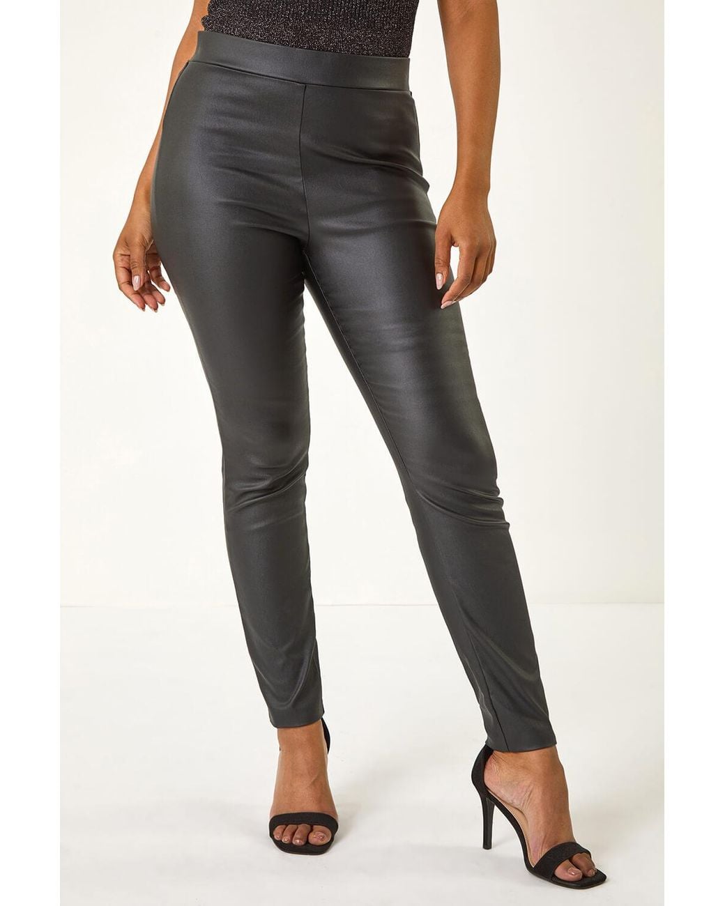 Roman Petite Blue Faux Leather Pull On Trousers