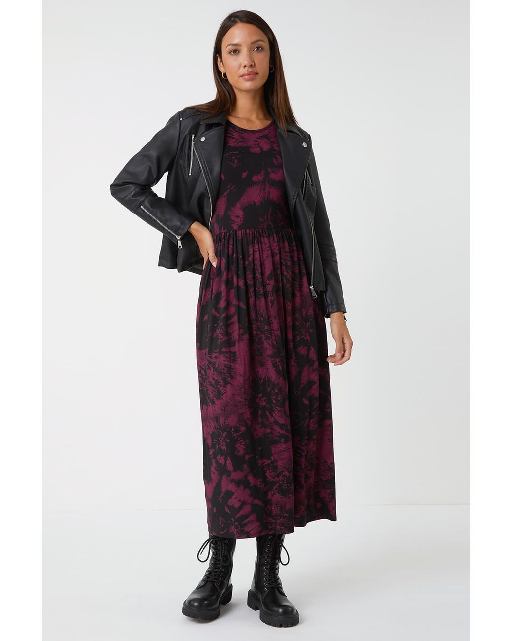 Roman Red Tie Dye Pocket Stretch Midi Dress
