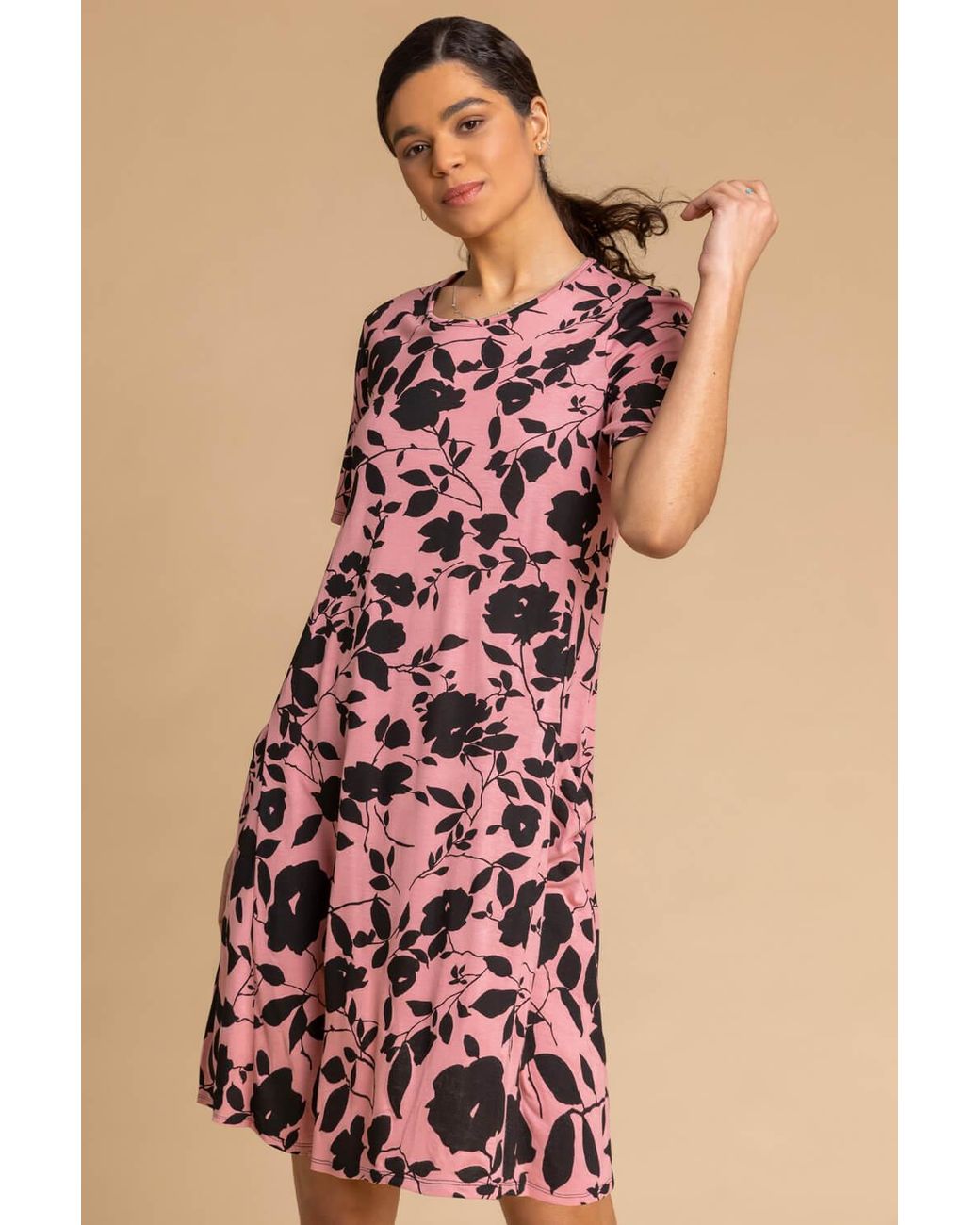 Roman Pink Floral Print Pocket Shift Dress