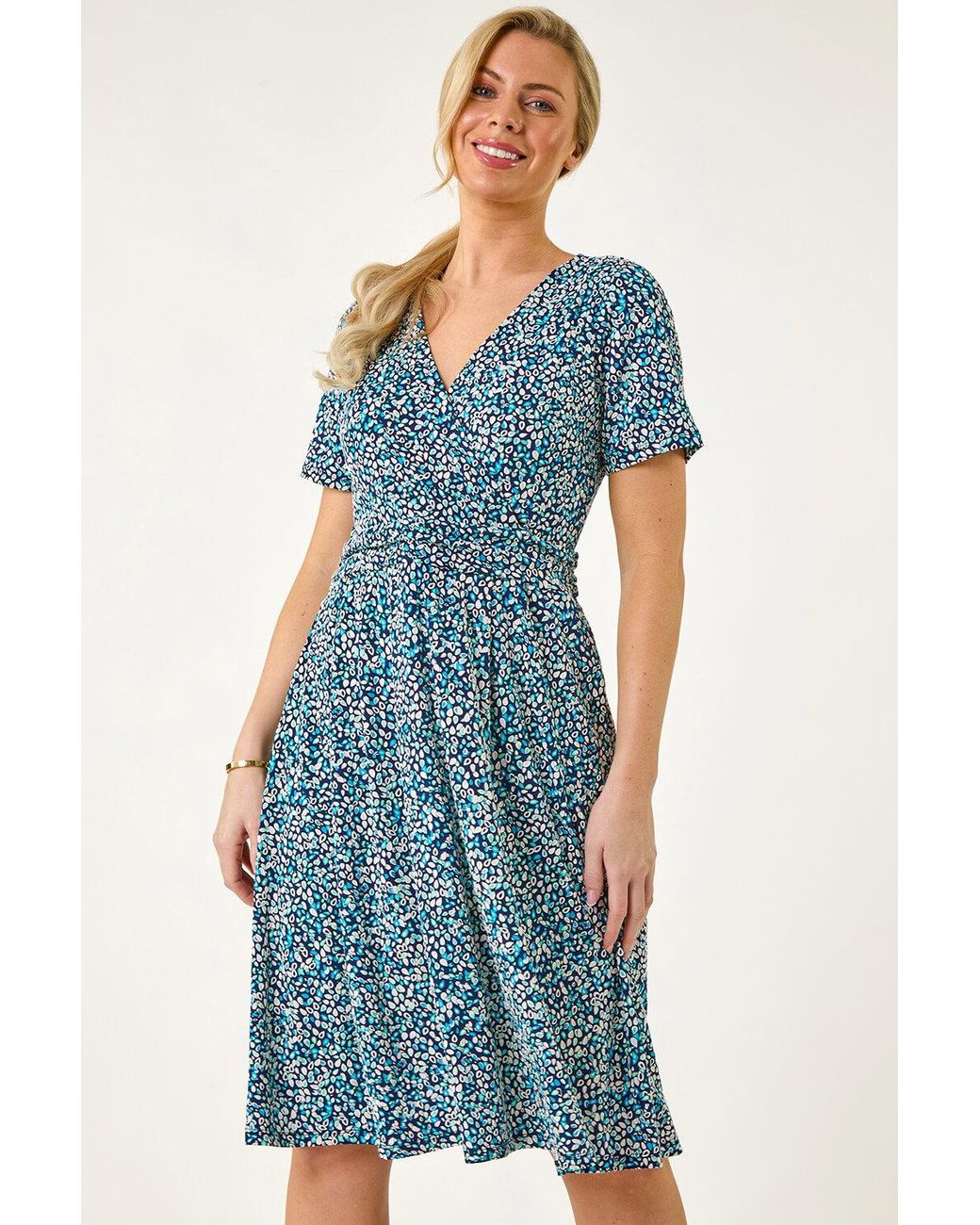 Roman Petite Blue Spot Puff Print Dress
