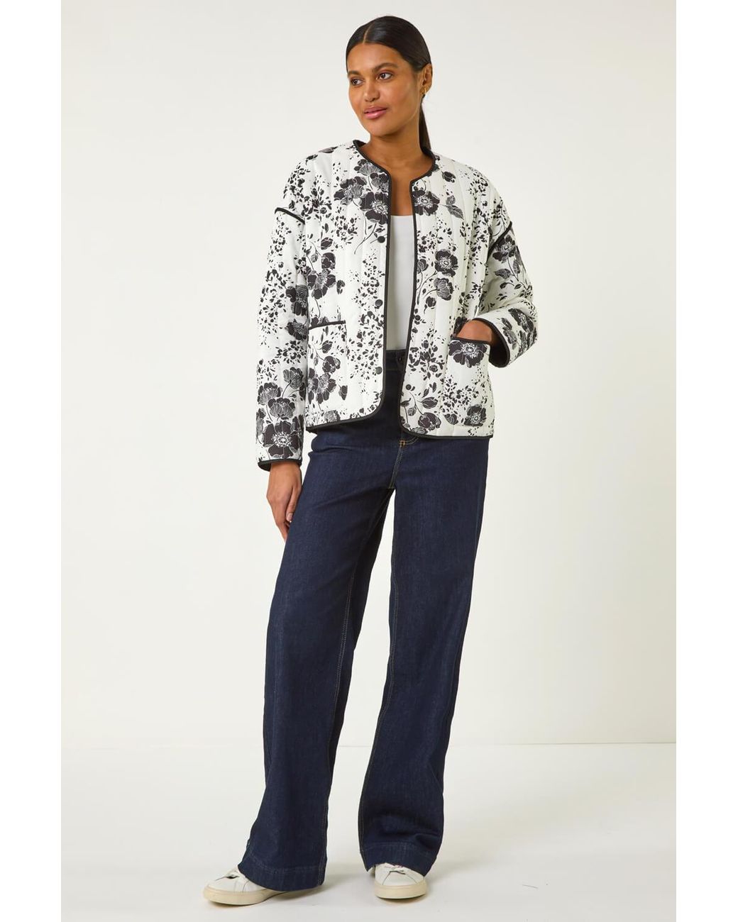 Roman Black Floral Print Cotton Jacket