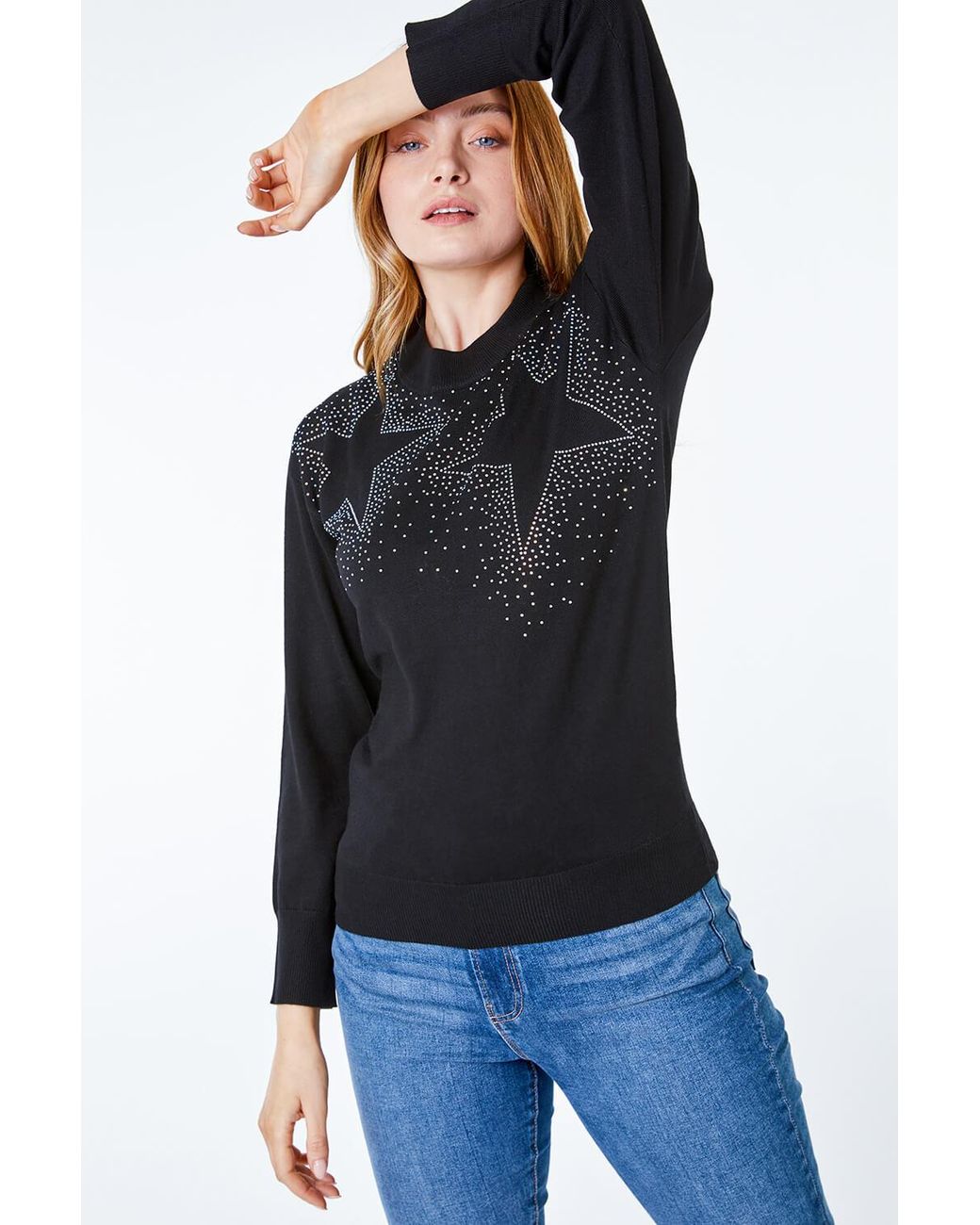Roman Black Star Embellished Hotfix Jumper