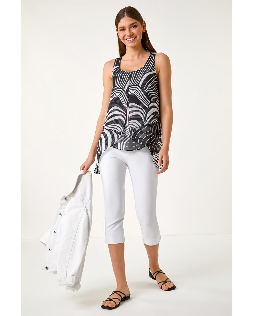 Roman Blue Geometric Print Asymmetric Vest Top