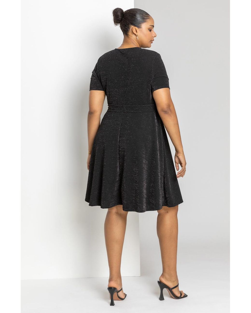 Roman Curve Black Shimmer Wrap Dress
