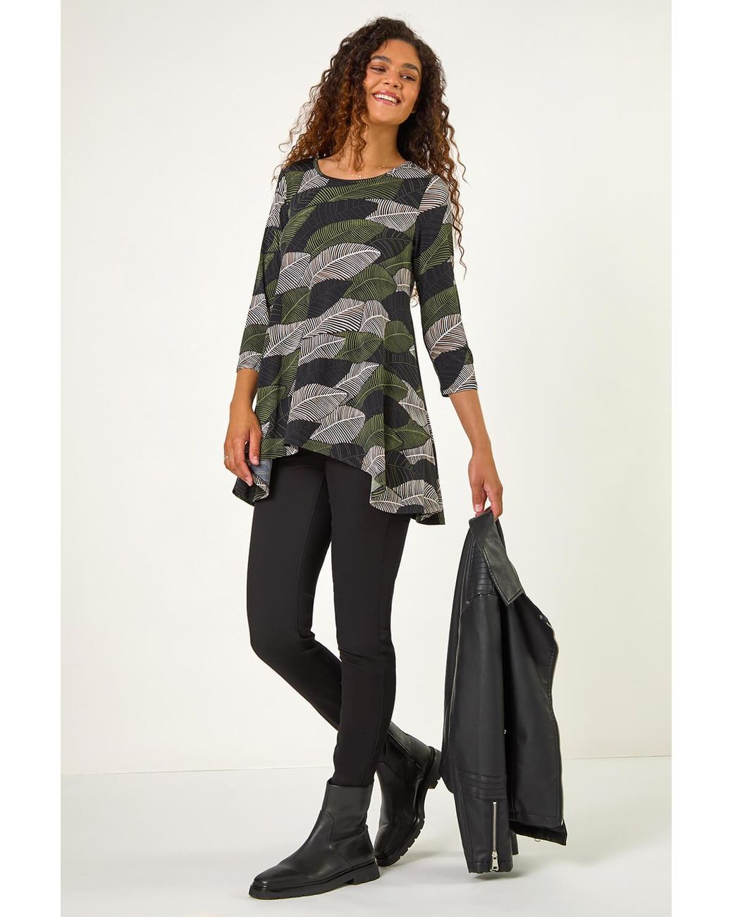 Roman Multicolor Textured Leaf Print Tunic